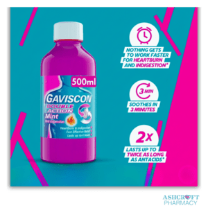 Gaviscon Double Action Mint flavored  oral suspension 500ml uk delivered